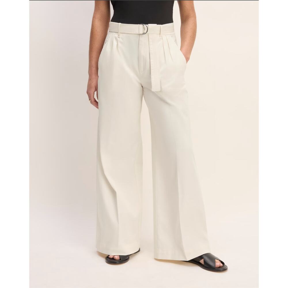 NEW Everlane The Pleated Wide-Leg‎ Chino in Bone White Belted
